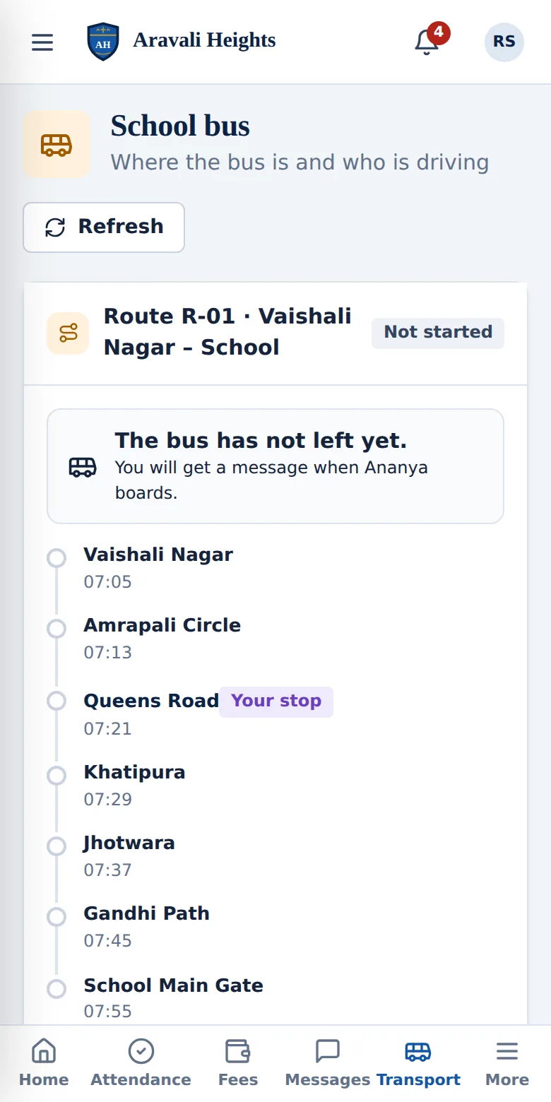 Parent school bus screen